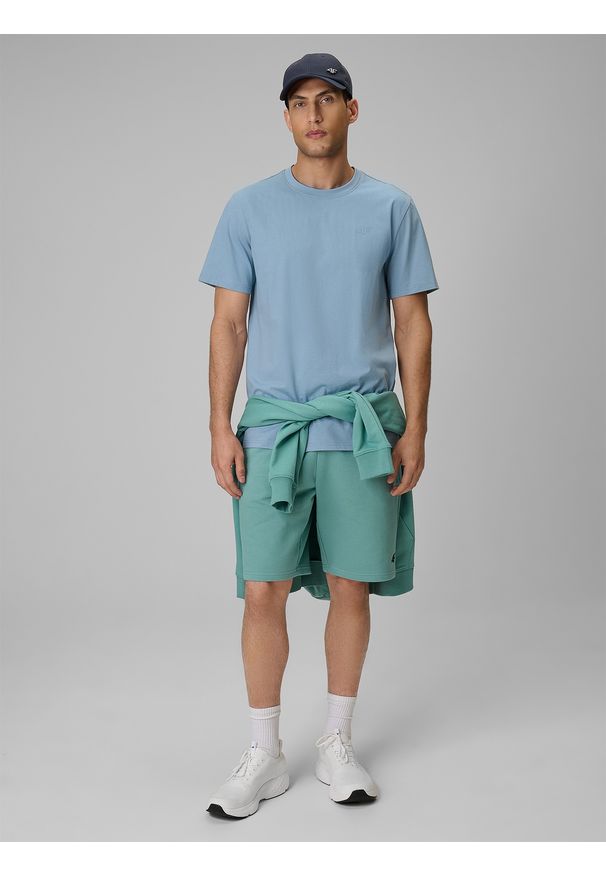 4f - 4F T-shirt regular gładki męski - niebieski XL. Okazja: na co dzień. Kolor: niebieski. Materiał: materiał. Wzór: gładki. Styl: casual, klasyczny