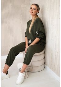 Kesi Włoski - Komplet z wiskozy bluza + spodnie khaki. Kolor: brązowy. Materiał: wiskoza