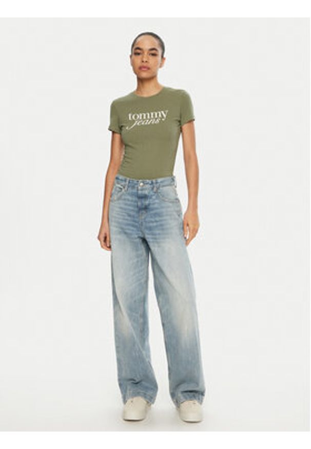 Tommy Jeans T-Shirt Essential DW0DW19447 Zielony Slim Fit. Kolor: zielony. Materiał: bawełna
