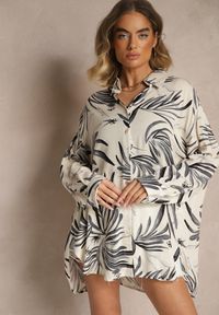 Renee - Czarno-Beżowa Wiskozowa Koszula z Lnem Ozdobiona Abstrakcyjnym Wzorem Sepanirre. Okazja: na co dzień. Typ kołnierza: kołnierzyk klasyczny. Kolor: czarny. Materiał: wiskoza, len. Wzór: aplikacja. Sezon: lato. Styl: klasyczny, elegancki, casual #5