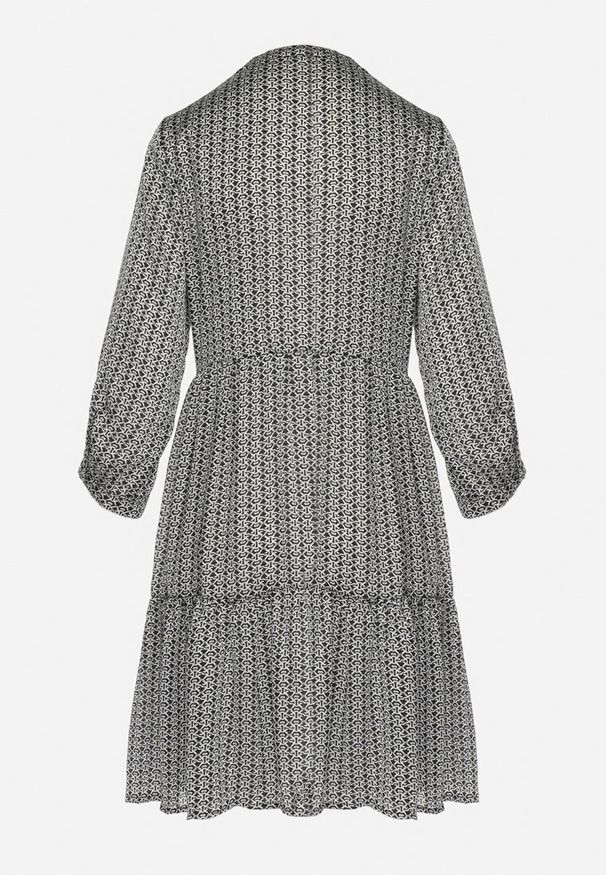 Born2be - Czarna Rozkloszowana Sukienka Ozdobiona Chwostami i Drobnym Wzorem Clemova. Kolor: czarny. Wzór: aplikacja. Długość: mini