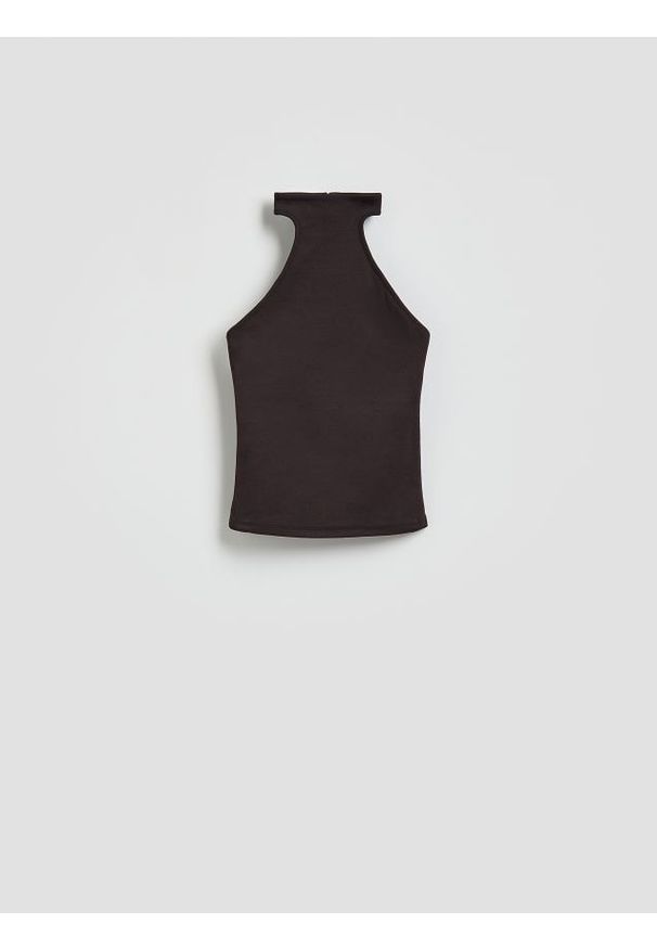 Reserved - Top z modalem - ciemnobrązowy. Kolor: brązowy. Materiał: dzianina