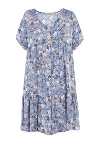 Born2be - Niebieska Sukienka Dianone. Kolor: niebieski. Długość rękawa: krótki rękaw. Wzór: kolorowy, kwiaty, nadruk. Sezon: lato. Długość: mini #2