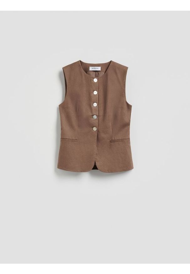 Reserved - Kamizelka z lnem - beżowy. Kolor: beżowy. Materiał: len