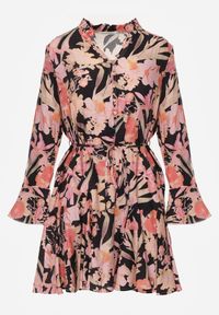 Renee - Czarna Sukienka z Wiskozy w Kwiatowy Print Ozdobiona Paskiem Asintena. Okazja: na co dzień. Kolor: czarny. Materiał: wiskoza. Wzór: nadruk, aplikacja, kwiaty. Styl: casual, elegancki #4