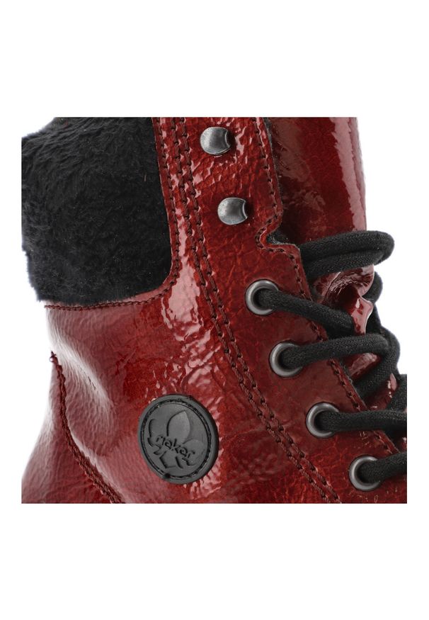 Czerwone Botki Rieker Lakierowane Buty Damskie. Kolor: czerwony. Materiał: lakier