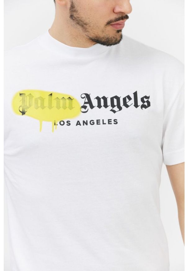 PALM ANGELS Biały t-shirt męski z logo, Rozmiar S. Kolor: biały. Materiał: prążkowany. Wzór: nadruk