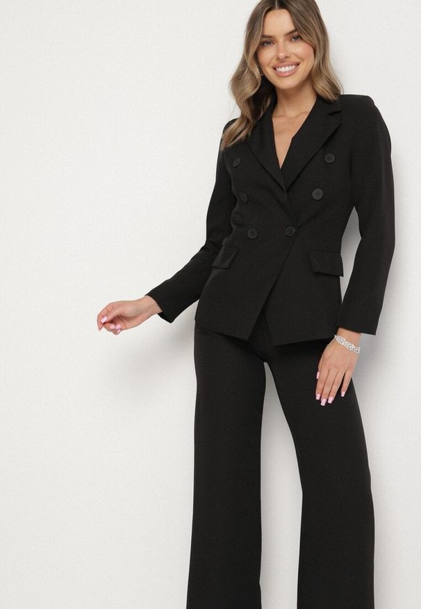 Born2be - Czarny Komplet Garniturowy Szerokie Spodnie i Marynarka Arkellia. Kolor: czarny