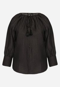 Born2be - Czarna Koszula Wiskozowa z Guzikami Ozdobnymi i Troczkami Aulina. Okazja: na spotkanie biznesowe, do pracy. Kolor: czarny. Materiał: wiskoza. Styl: biznesowy, elegancki #5