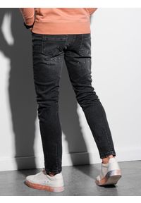 Ombre Clothing - Spodnie męskie jeansowe z przetarciami i dziurami SKINNY FIT - czarne P936 - M. Kolor: czarny. Materiał: jeans