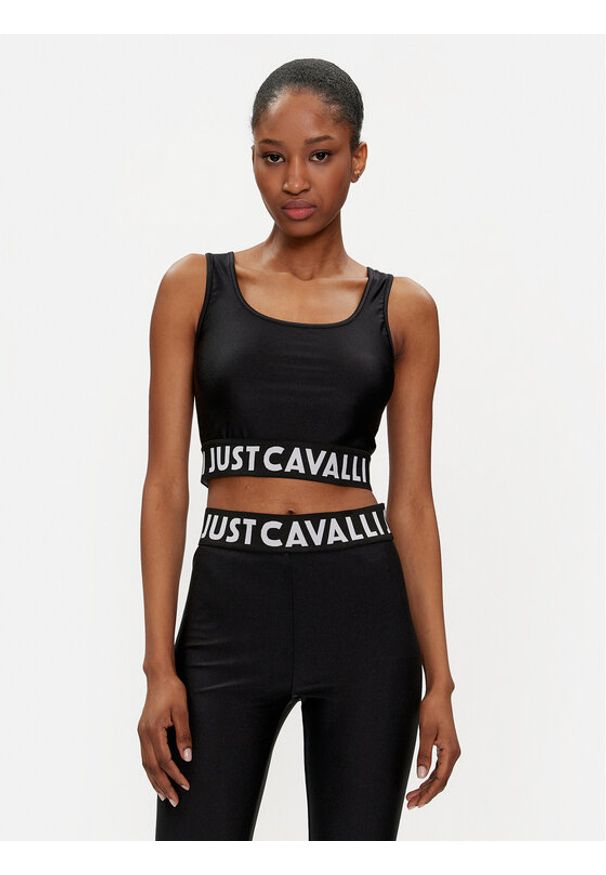 Just Cavalli Top 76PAM204 Czarny Slim Fit. Kolor: czarny. Materiał: syntetyk