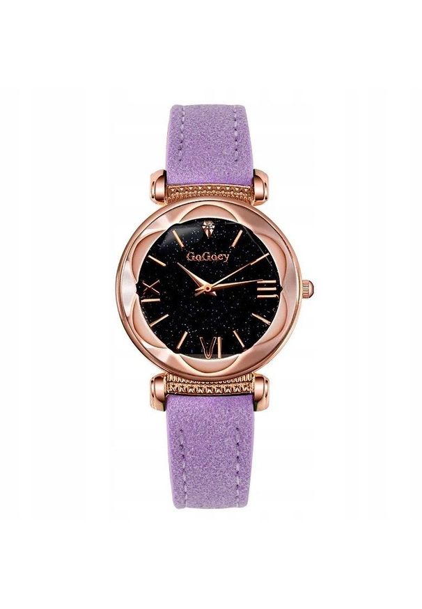 ITIMPORT - Zegarek DAMSKI Ekoskóra WYGODNY Kosmiczny Kwarcowy ELEGANCKI Zamsz FIOLET. Materiał: zamsz. Styl: elegancki