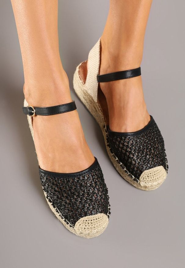 Born2be - Czarne Espadryle z Siateczki na Plecionej Podeszwie Alisindra. Kolor: czarny. Sezon: lato