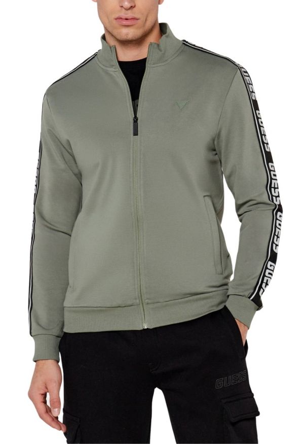 Guess - GUESS Zielona męska bluza New Arlo. Okazja: na co dzień. Kolor: zielony. Materiał: elastan, bawełna. Styl: casual