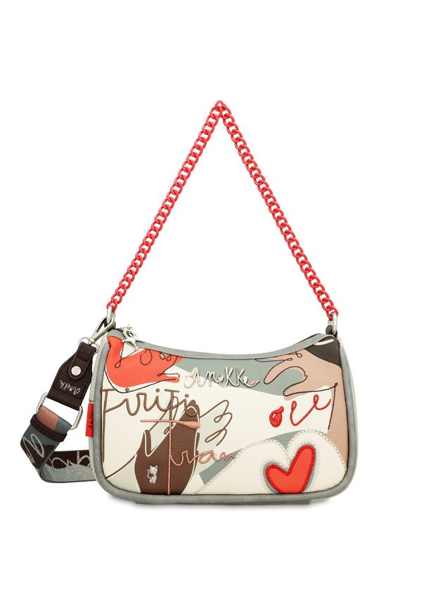 Czerwono-Szara Torebka Damska Anekke Edycja Limitowana. Kolor: czerwony. Wzór: nadruk, kolorowy. Styl: casual. Rodzaj torebki: na ramię