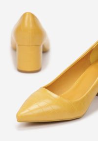 Renee - Żółte Czółenka Gaeleg. Nosek buta: szpiczasty. Zapięcie: bez zapięcia. Kolor: żółty. Materiał: skóra. Obcas: na słupku. Styl: klasyczny, wizytowy, elegancki #5