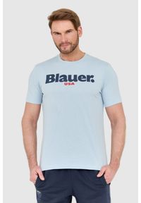 Blauer USA - BLAUER Błękitny męski t-shirt z dużym logo. Kolor: niebieski #1