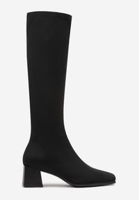 Born2be - Czarne Klasyczne Kozaki na Obcasie Teriles. Kolor: czarny. Materiał: dzianina, jeans. Obcas: na obcasie. Styl: klasyczny. Wysokość obcasa: średni #5