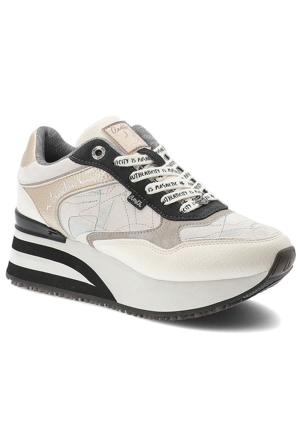 Sneakersy damskie Anekke, cholewka ze skóry naturalnej licowej wysoka platforma sznurowanie sportowy styl casual, białe, 42370-443. Okazja: na co dzień. Zapięcie: sznurówki. Kolor: biały. Materiał: skóra. Szerokość cholewki: normalna. Wzór: nadruk. Obcas: na platformie. Styl: casual, sportowy