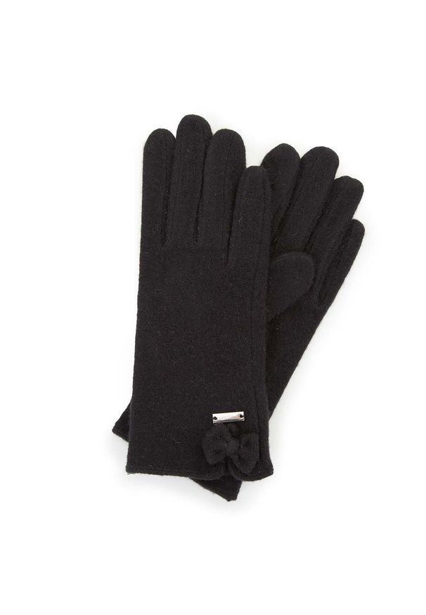 Wittchen - Damskie rękawiczki wełniane z kokardką. Kolor: czarny. Materiał: wełna. Wzór: aplikacja. Sezon: zima