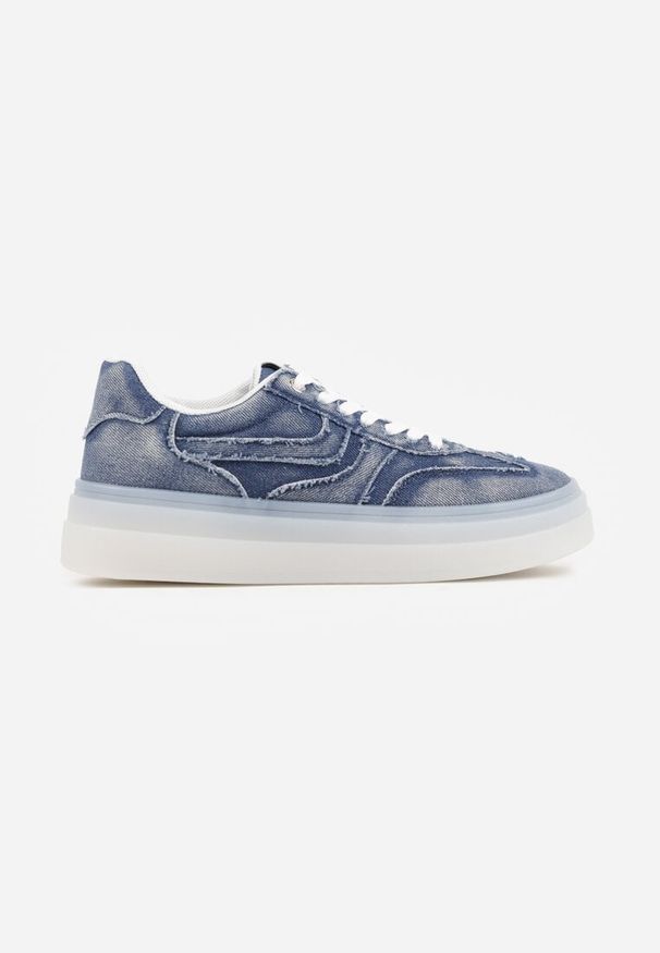 Renee - Granatowe Sneakersy na Platformie z Denimu Nanore. Okazja: na co dzień. Kolor: niebieski. Materiał: denim. Obcas: na platformie