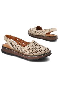 Beżowe Sandały Artiker Skórzane Buty Damskie. Zapięcie: bez zapięcia. Kolor: beżowy. Materiał: skóra. Wzór: ażurowy. Styl: elegancki #3