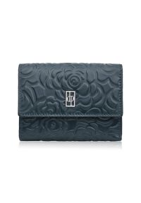 PAOLO PERUZZI - Portfel damski skórzany granatowy w orientacji poziomej RFID Paolo Peruzzi AL-15-NV. Kolor: niebieski. Materiał: skóra. Wzór: aplikacja, kwiaty #1