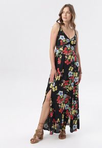 Born2be - Czarna Sukienka Eirevianna. Kolor: czarny. Materiał: koronka. Długość rękawa: na ramiączkach. Wzór: kwiaty #5