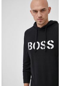 BOSS - Boss Bluza męska kolor czarny z kapturem z nadrukiem. Okazja: na co dzień. Typ kołnierza: kaptur. Kolor: czarny. Materiał: materiał, jedwab, dzianina, tkanina, lyocell. Długość rękawa: raglanowy rękaw. Wzór: nadruk. Styl: casual #1