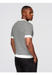 Ombre Clothing - Męska dzianinowa koszulka polo bez guzików w marynarskie paski – czarno-biała V1 - Rozmiar: XL. Typ kołnierza: polo. Kolor: czarny. Materiał: dzianina. Długość: krótkie. Wzór: paski. Sezon: lato. Styl: retro, elegancki #4