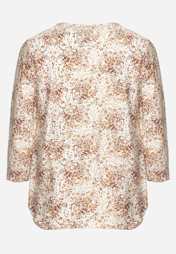 Born2be - Brązowa Bluzka z Wiskozą w Abstrakcyjny Print Silzia. Kolekcja: plus size. Kolor: brązowy. Materiał: wiskoza. Wzór: nadruk