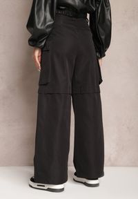 Renee - Czarne Szerokie Spodnie High Waist w Stylu Cargo Vomisal. Okazja: na co dzień. Stan: podwyższony. Kolor: czarny. Styl: elegancki, casual #3