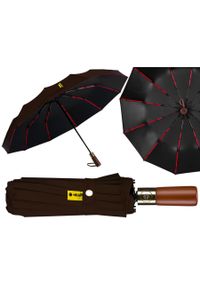 Duży, elegancki i składany parasol w brązowym kolorze - Peterson. Kolor: brązowy #1