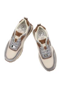 Sneakersy damskie Filippo, skóra naturalna zamszowe wstawki sznurowany fason gruba amortyzująca podeszwa okrągły nosek, niebieskie, DP7754/26. Okazja: na co dzień, na spacer. Nosek buta: okrągły. Zapięcie: sznurówki. Kolor: beżowy. Materiał: skóra, zamsz. Szerokość cholewki: normalna. Styl: elegancki, klasyczny, casual #7