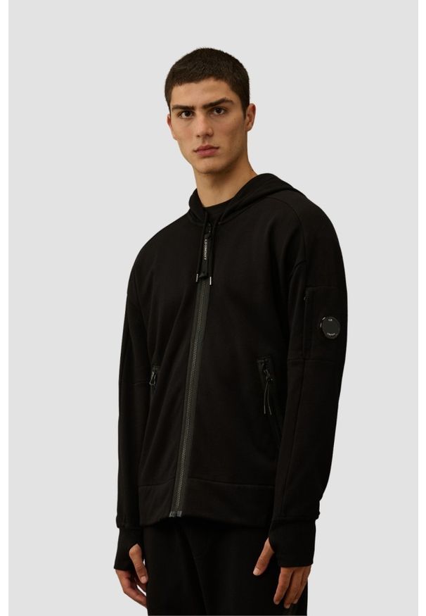 C.P. Company - C.P. COMPANY Czarna rozpinana męska bluza Hooded Open, Rozmiar XXL. Kolor: czarny. Materiał: bawełna. Wzór: jednolity