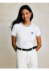 Big-Star - Koszulka damska z kontrastowym wykoŅczeniem biała Lemoure 102. Kolor: kremowy. Materiał: dzianina. Wzór: haft #5