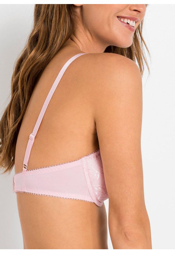 bonprix - Biustonosz push up z delikatną koronką (3 szt.). Kolor: niebieski. Materiał: bawełna, koronka. Rodzaj stanika: push-up. Wzór: koronka