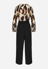 Born2be - Beżowo-Czarny Kombinezon o Kopertowym Kroju z Dodatkowym Paskiem i Wzorzystą Górą Tinasirae. Okazja: na co dzień. Kolor: czarny. Materiał: tkanina. Styl: casual, elegancki #5