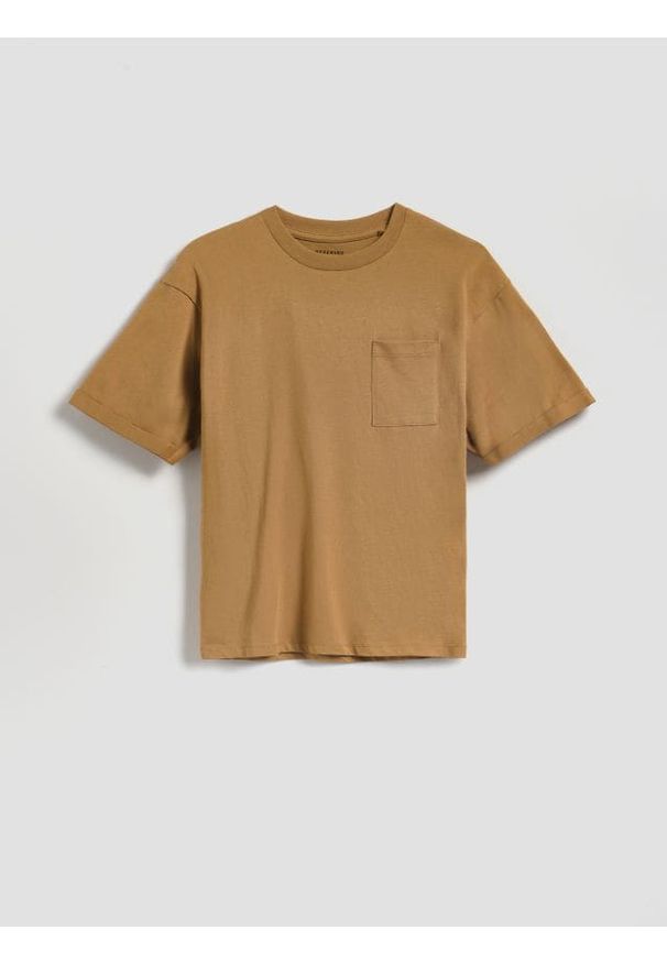 Reserved - Bawełniany t-shirt - brązowy. Kolor: brązowy. Materiał: bawełna
