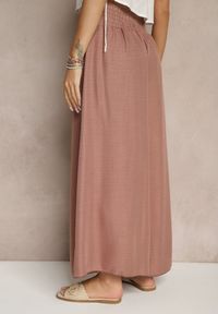 Renee - Brązowe Szerokie Spodnie High Waist z Elastycznymi Gumkami w Talii Varbia. Okazja: na co dzień. Stan: podwyższony. Kolor: brązowy. Styl: casual, elegancki