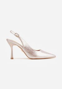 Renee - Złote Eleganckie Szpilki Slingback VICES z Wkładką ze Skóry Naturalnej Madede. Okazja: na randkę, na wesele, na ślub cywilny, na imprezę. Nosek buta: szpiczasty. Zapięcie: pasek. Kolor: złoty. Materiał: skóra. Obcas: na szpilce. Styl: elegancki #3