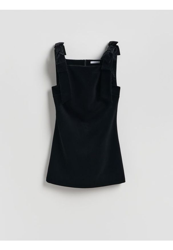 Reserved - Welurowa sukienka mini - czarny. Kolor: czarny. Materiał: welur. Typ sukienki: proste. Długość: mini