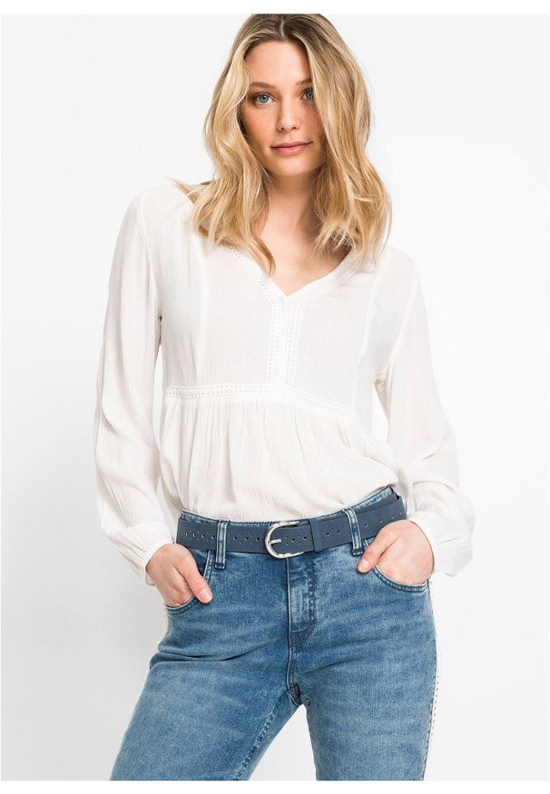 bonprix - Pasek. Kolor: niebieski. Materiał: skóra