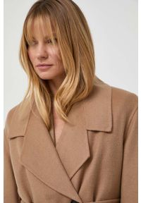 BOSS płaszcz wełniany kolor beżowy przejściowy dwurzędowy. Okazja: na co dzień. Kolor: beżowy. Materiał: wełna. Styl: casual, klasyczny #2