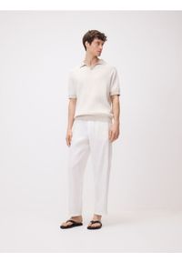 Reserved - Bawełniany sweter polo - beżowy. Kolor: beżowy. Materiał: bawełna #1