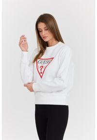 Guess - GUESS Biała damska bluza z dużym logo Original Fleece, Rozmiar L. Kolor: biały. Materiał: poliester, bawełna, materiał #3