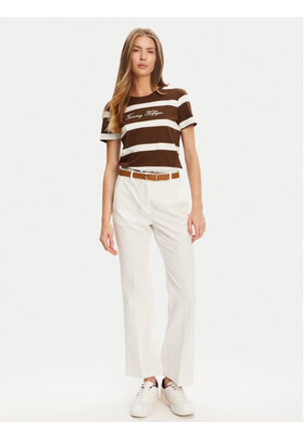 TOMMY HILFIGER - Tommy Hilfiger T-Shirt Script WW0WW45746 Brązowy Regular Fit. Kolor: brązowy. Materiał: bawełna