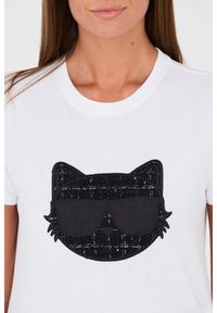 Karl Lagerfeld - KARL LAGERFELD Biały damski t-shirt Boucle Choupette, Rozmiar XS. Kolor: biały. Materiał: bawełna #6