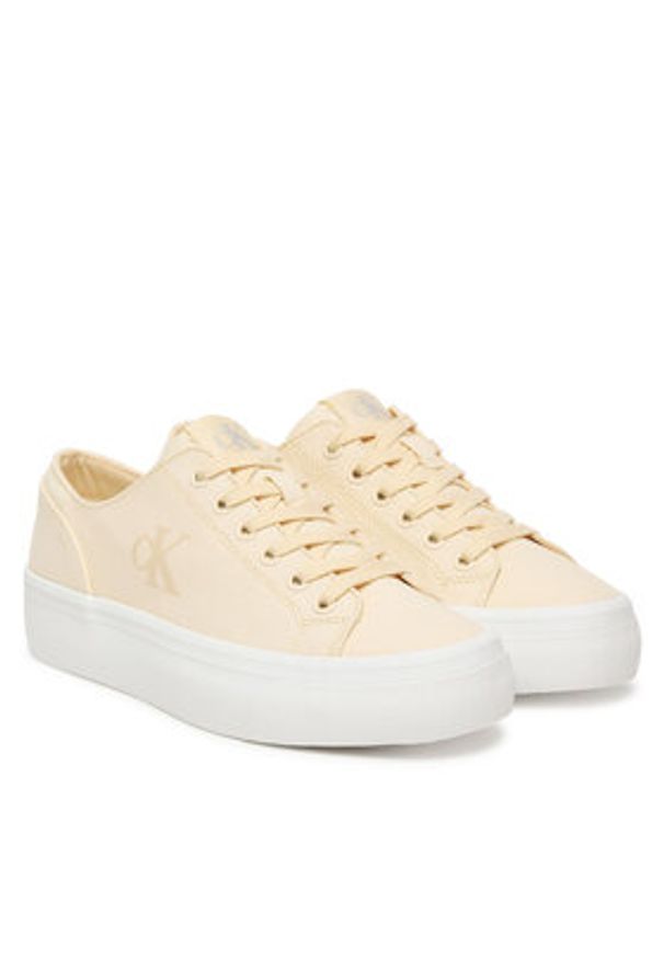 Calvin Klein Sneakersy Vulc Flatform Low Canvas Mg YW0YW01763 Écru. Kolor: kremowy. Materiał: materiał