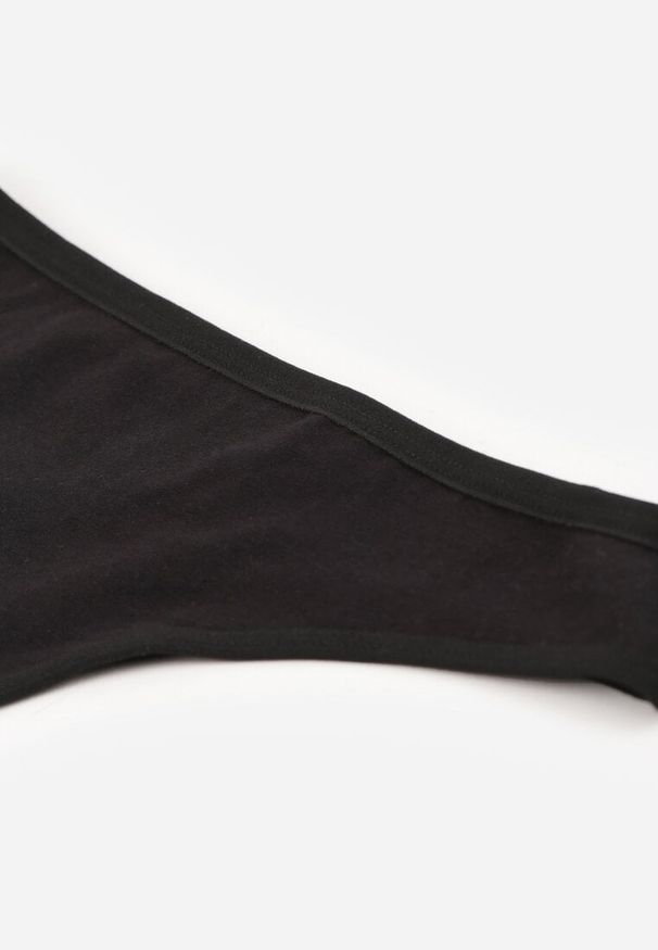 Renee - Czarne Gładkie Majtki Stringi z Bawełną Chrysile. Kolor: czarny. Materiał: bawełna. Wzór: gładki